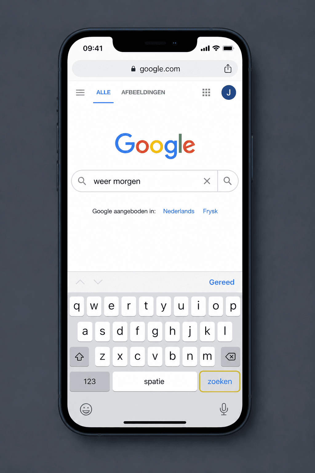 Google-zoekvak met getypte vraag en markering bij zoeken