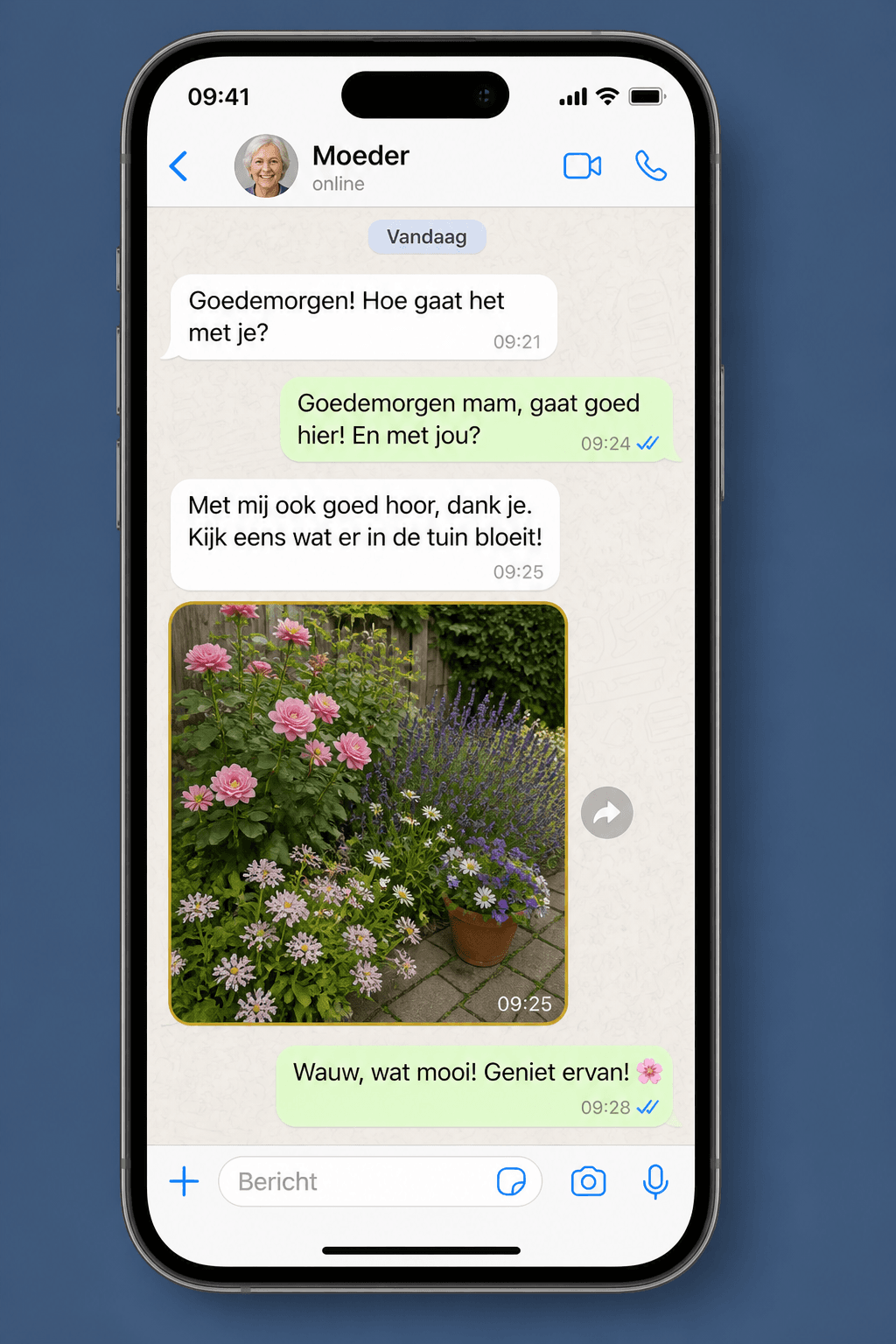 WhatsApp-chat met markering om een ontvangen foto